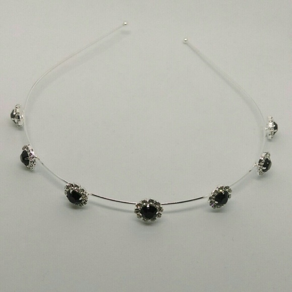 NEW SILVER & BLACK CRYSTAL HEADBAND - Picture 2 of 2
